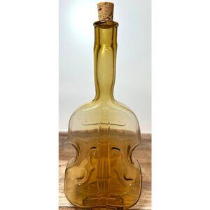 Amber Glass Violin-Shaped Decorative Bottle With Cork Stopper